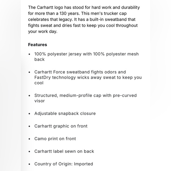 Carhartt Trucker Force Sweatband,Camo,logo graphic snapback cap,mesh panel,tree - Picture 10 of 10